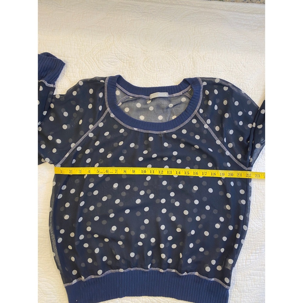 Olivia Moon Black and Navy Blue White Polka Dot Sheer Blouse XL - Picture 3 of 7